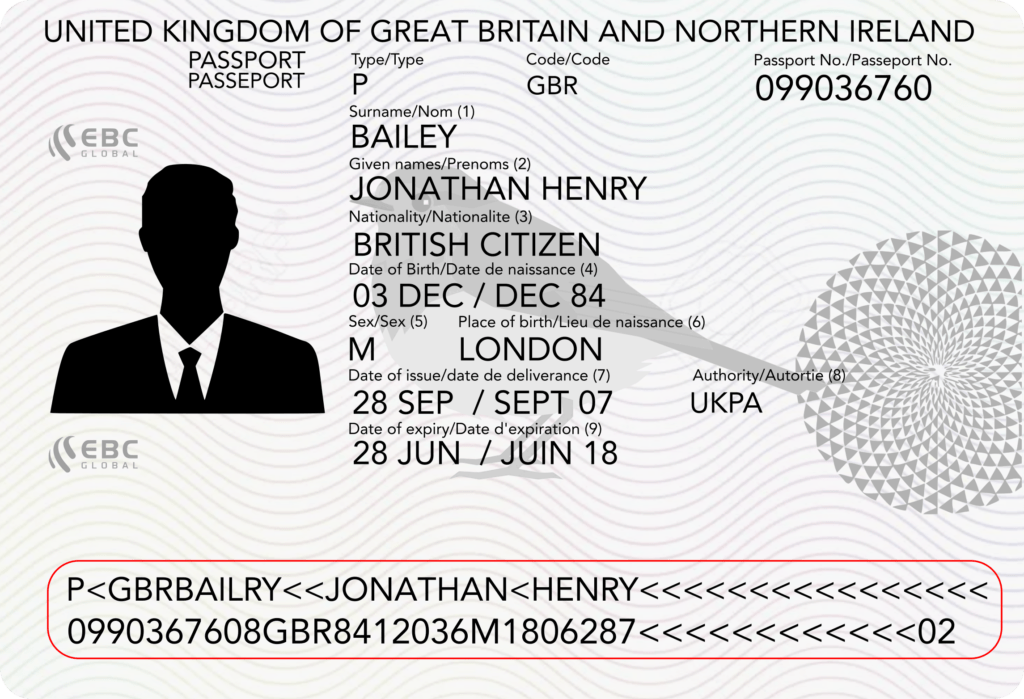 Digital Right to Work Checks - Passport Mock Up With MRZ Highlighted