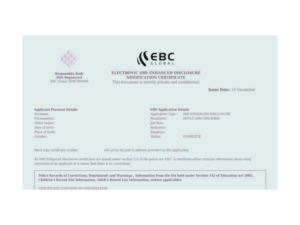 EBC Global DBS Certificate