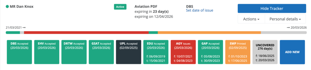 employment screening dashboard tracking vetting and background checks (DBS, ID Verification, Right to Work).